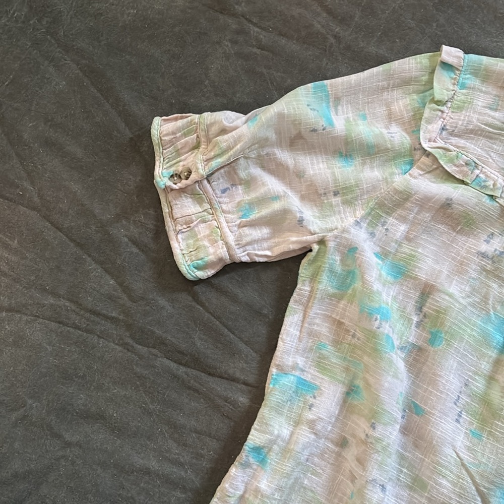 Democracy Elbow Sleeve button down ruffle trim yoke woven shirt/top XL - Picture 9 of 16